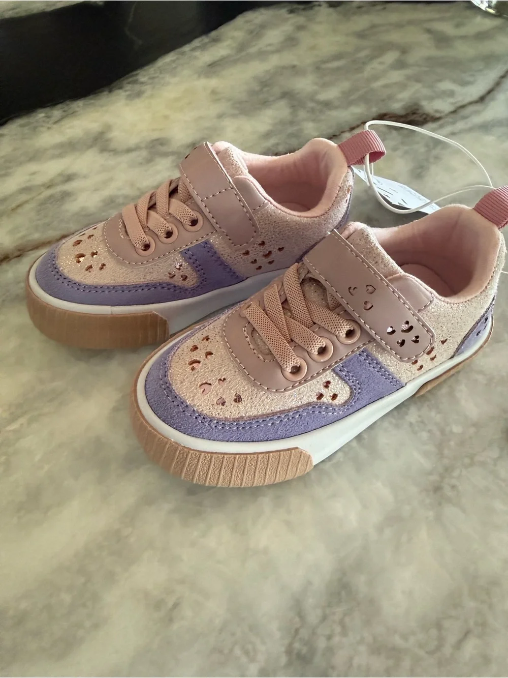 Harper Canyon Kids Heart Accent Sneaker in Pink, Lavender & Tan